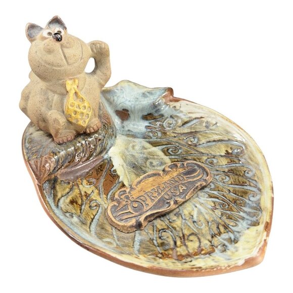 Vintage Pottery Craft Pryland USA Cat W Tie Trinket Dish Plate Hand Made Ceramic - Picture 9 of 10